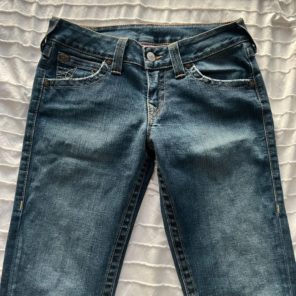 True Religion Jeans Mens 31 Skinny Dark Wash Flap Pocket USA Made Y2K Denim